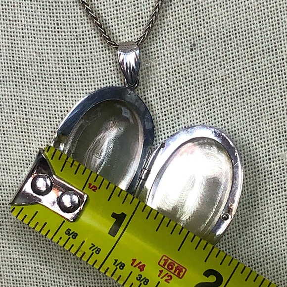 Sterling Silver Engraved Locket on Sterling Silver Wheat Chain Necklace - Picture 10 of 17
